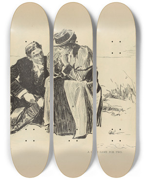 Triptych art skateboard deck of Charles Dana Gibson A Good Game For Two by Charles Dana Gibson (1867-1944)