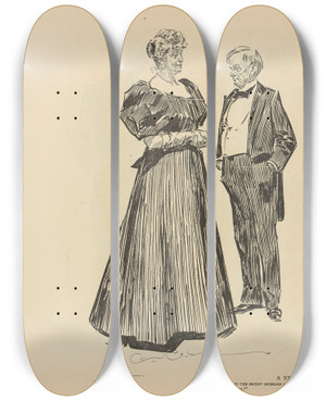 Triptych art skateboard deck of Charles Dana Gibson A New Addition by Charles Dana Gibson (1867-1944)