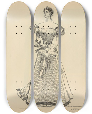 Triptych art skateboard deck of Charles Dana Gibson A Special Exhibit by Charles Dana Gibson (1867-1944)