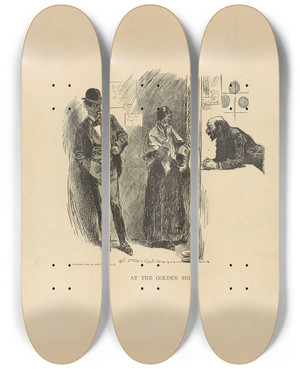 Triptych art skateboard deck of Charles Dana Gibson At The Golden Sign by Charles Dana Gibson (1867-1944)