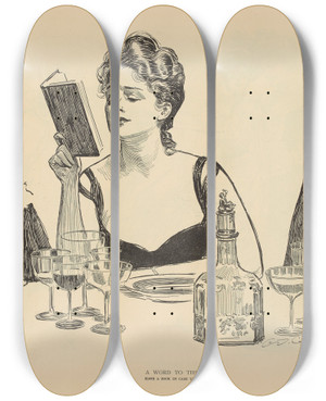 Triptych art skateboard deck of Charles Dana Gibson A Word To The Wise_2 by Charles Dana Gibson (1867-1944)