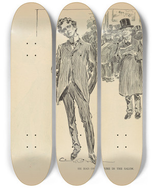 Triptych art skateboard deck of Charles Dana Gibson He Had One Picture In The Salon_2 by Charles Dana Gibson (1867-1944)
