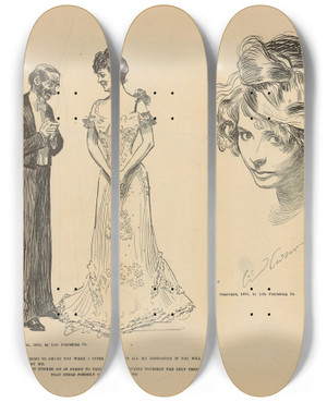 Triptych art skateboard deck of Charles Dana Gibson He It Seems To Amuse You When I Offer To Give Up by Charles Dana Gibson (1867-1944)