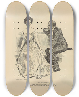 Triptych art skateboard deck of Charles Dana Gibson His Beginning_2 by Charles Dana Gibson (1867-1944)