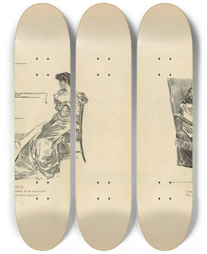 Triptych art skateboard deck of Charles Dana Gibson His Experience by Charles Dana Gibson (1867-1944)