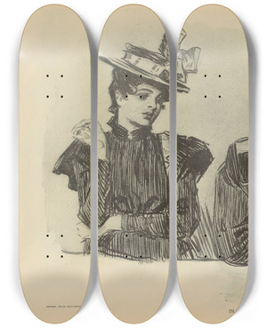 Triptych art skateboard deck of Charles Dana Gibson In Germany by Charles Dana Gibson (1867-1944)
