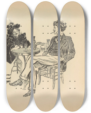 Triptych art skateboard deck of Charles Dana Gibson In Paris A Caf Artist by Charles Dana Gibson (1867-1944) Triptych art skateboard deck of Charles Dana Gibson In Paris A Caf Artist by Charles Dana Gibson (1867-1944)