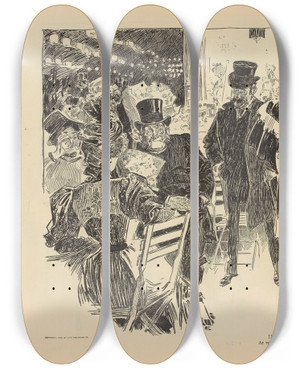 Triptych art skateboard deck of Charles Dana Gibson In Paris At The Jardin De Paris_2 by Charles Dana Gibson (1867-1944) Triptych art skateboard deck of Charles Dana Gibson In Paris At The Jardin De Paris_2 by Charles Dana Gibson (1867-1944)