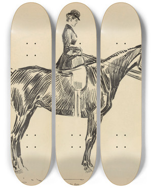 Triptych art skateboard deck of Charles Dana Gibson In The Row_2 by Charles Dana Gibson (1867-1944)