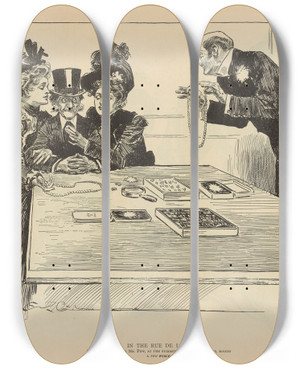 Triptych art skateboard deck of Charles Dana Gibson In The Rue De La Paris by Charles Dana Gibson (1867-1944)
