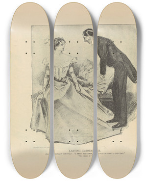 Triptych art skateboard deck of Charles Dana Gibson Lasting Impressions by Charles Dana Gibson (1867-1944)