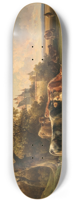 Edmund Mahlknecht - Cows near a Watering Place, in the Background a Castle 8.25 inch art skate deck