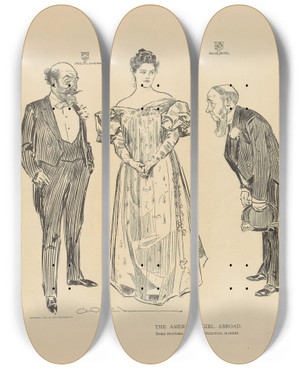 Triptych art skateboard deck of Charles Dana Gibson The American Girl Abroad Some Features Of The Matrimonial Market_2 by Charles Dana Gibson (1867-1944)