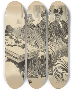 Triptych art skateboard deck of Charles Dana Gibson The Cable Car_2 by Charles Dana Gibson (1867-1944)