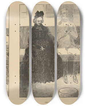 Triptych art skateboard deck of Charles Dana Gibson The Chaperon The Evening by Charles Dana Gibson (1867-1944)