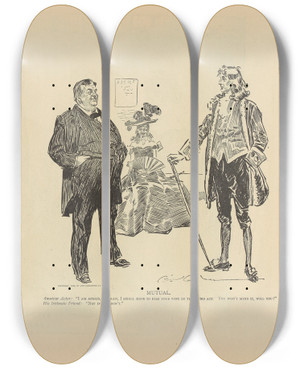 Triptych art skateboard deck of Charles Dana Gibson The Main Point by Charles Dana Gibson (1867-1944)