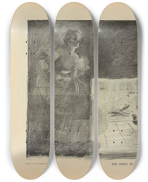 Triptych art skateboard deck of Charles Dana Gibson The Spirit Of The Klondike by Charles Dana Gibson (1867-1944)