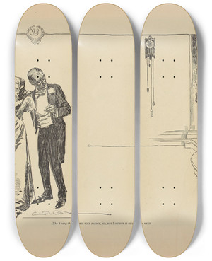 Triptych art skateboard deck of Charles Dana Gibson The Young One I Beg Your Pardon Sir But I Believe It Is My Turn Next by Charles Dana Gibson (1867-1944)