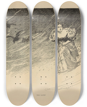 Triptych art skateboard deck of Charles Dana Gibson Too Late_2 by Charles Dana Gibson (1867-1944)