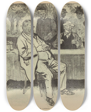 Triptych art skateboard deck of Charles Dana Gibson Under The Lindens by Charles Dana Gibson (1867-1944)