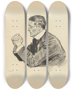 Triptych art skateboard deck of Charles Dana Gibson Untitled_30 by Charles Dana Gibson (1867-1944)