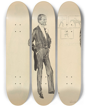 Triptych art skateboard deck of Charles Dana Gibson Untitled_31 by Charles Dana Gibson (1867-1944)