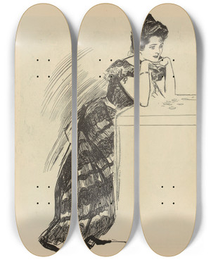 Triptych art skateboard deck of Charles Dana Gibson Untitled_53 by Charles Dana Gibson (1867-1944)
