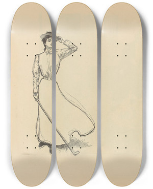Triptych art skateboard deck of Charles Dana Gibson Untitled_60 by Charles Dana Gibson (1867-1944)