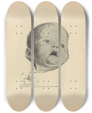 Triptych art skateboard deck of Charles Dana Gibson Untitled_63 by Charles Dana Gibson (1867-1944)