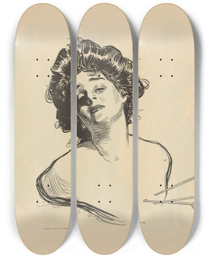 Triptych art skateboard deck of Charles Dana Gibson Untitled_65 by Charles Dana Gibson (1867-1944)