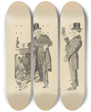 Triptych art skateboard deck of Charles Dana Gibson Untitled_69 by Charles Dana Gibson (1867-1944)