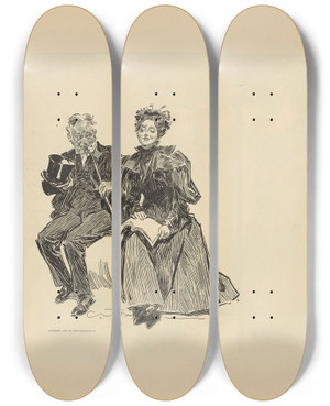 Triptych art skateboard deck of Charles Dana Gibson Untitled_71 by Charles Dana Gibson (1867-1944)