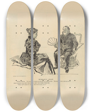 Triptych art skateboard deck of Charles Dana Gibson Womanly Grief by Charles Dana Gibson (1867-1944)