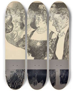 Triptych art skateboard deck of Charles Dana Gibson Your Hostess_2 by Charles Dana Gibson (1867-1944)