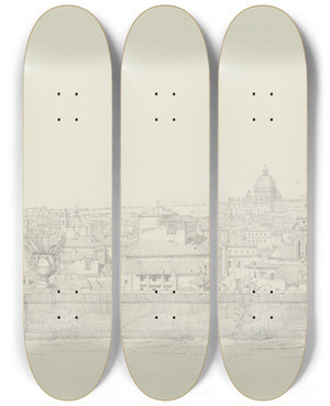 Triptych art skateboard deck of Friedrich Wilhelm Ludwig Rom Vom Monte Pincio Aus Gesehen by Friedrich Wilhelm Ludwig (1828)