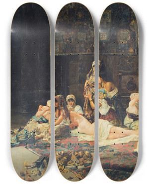 Triptych art skateboard deck of Jos Gallegos Y Arnosa In The Harem by Jose Gallegos Y Arnosa (1859-1917)