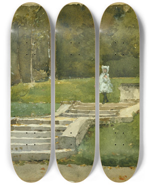 Triptych art skateboard deck of Childe Hassam Saintcloud by Childe Hassam (1859-1935)