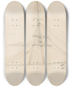 Triptych art skateboard deck of Hans Gude Seilskip by Hans Gude (1825-1903)
