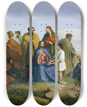 Triptych art skateboard deck of Anton Von Perger Brotvermehrung by Anton Von Perger (1809-1876)