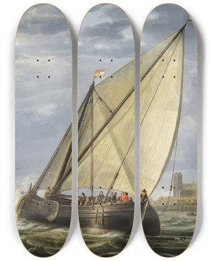 Triptych art skateboard deck of Aelbert Cuyp Shipping On The Maas Dordrecht by Aelbert Cuyp (1620-1691)
