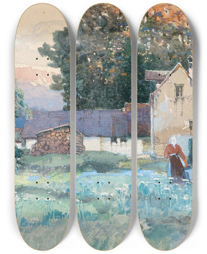 Triptych art skateboard deck of Fritz Lach A Motif Motiv From Garsten by Fritz Lach (1868-1933)