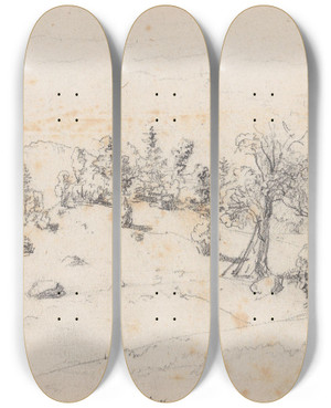 Triptych art skateboard deck of Adolph Tidemand Fra Veme by Adolph Tidemand (1814-1876)