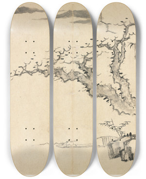 Triptych art skateboard deck of Mei Qing Landscapes In Various Styles After Old Masters 6 by Mei Qing (1623-1697)