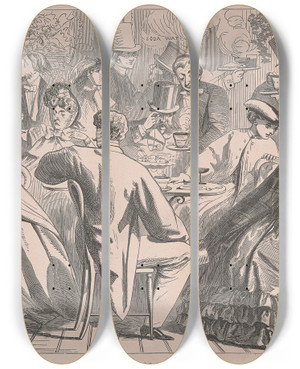 Triptych art skateboard deck of Florence Claxton Crystal Palace by Florence Claxton
