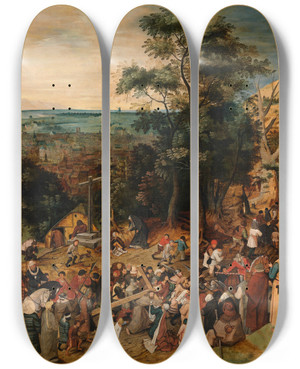 Triptych art skateboard deck of Pieter Brueghel The Younger The Bearing Of The Cross by Pieter Brueghel The Younger (1565-1636)