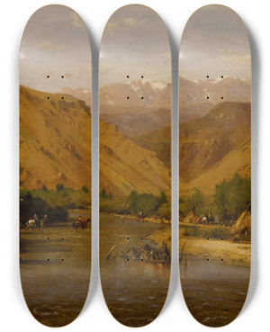 Triptych art skateboard deck of Worthington Whittredge Indian Encampment by Worthington Whittredge (1820-1910)