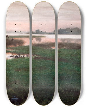 Triptych art skateboard deck of Bruno Liljefors Evening Landscape by Bruno Liljefors (1860-1939)