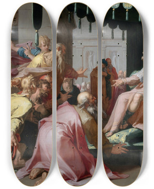Triptych art skateboard deck of Abraham Bloemaert Joseph And His Brothers by Abraham Bloemaert (1564-1651)