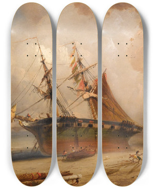 Triptych art skateboard deck of Carlo Bossoli Die Themse by Carlo Bossoli (1815-1884)