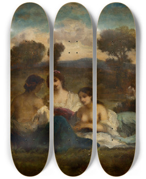 Triptych art skateboard deck of Narcissevirgile Diaz De La Pea The Bathers by Narcisse-Virgile Diaz de La Pea (1808-1876)